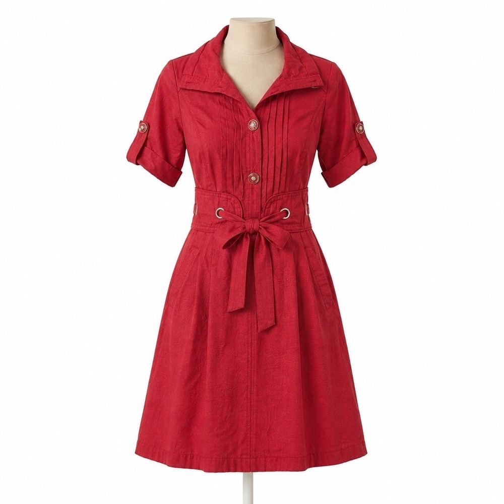 Corset Back Preppy Button Shirt Dress Size S Red Academia Career Pockets Teacher